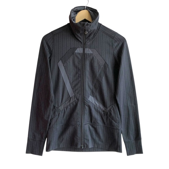 Lululemon Women's Origami Track Jacket Size 4 Grey Black Pinstripe - Picture 1 of 15